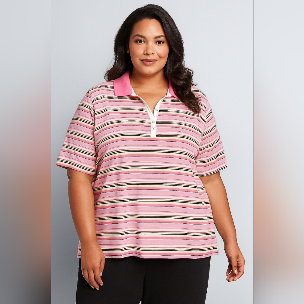 Just My Size Pink Striped Button Down Shirt